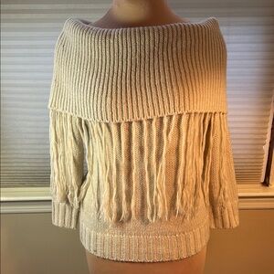 Vertigo Chic Off-Shoulder Cream Sweater with fringe Sz M